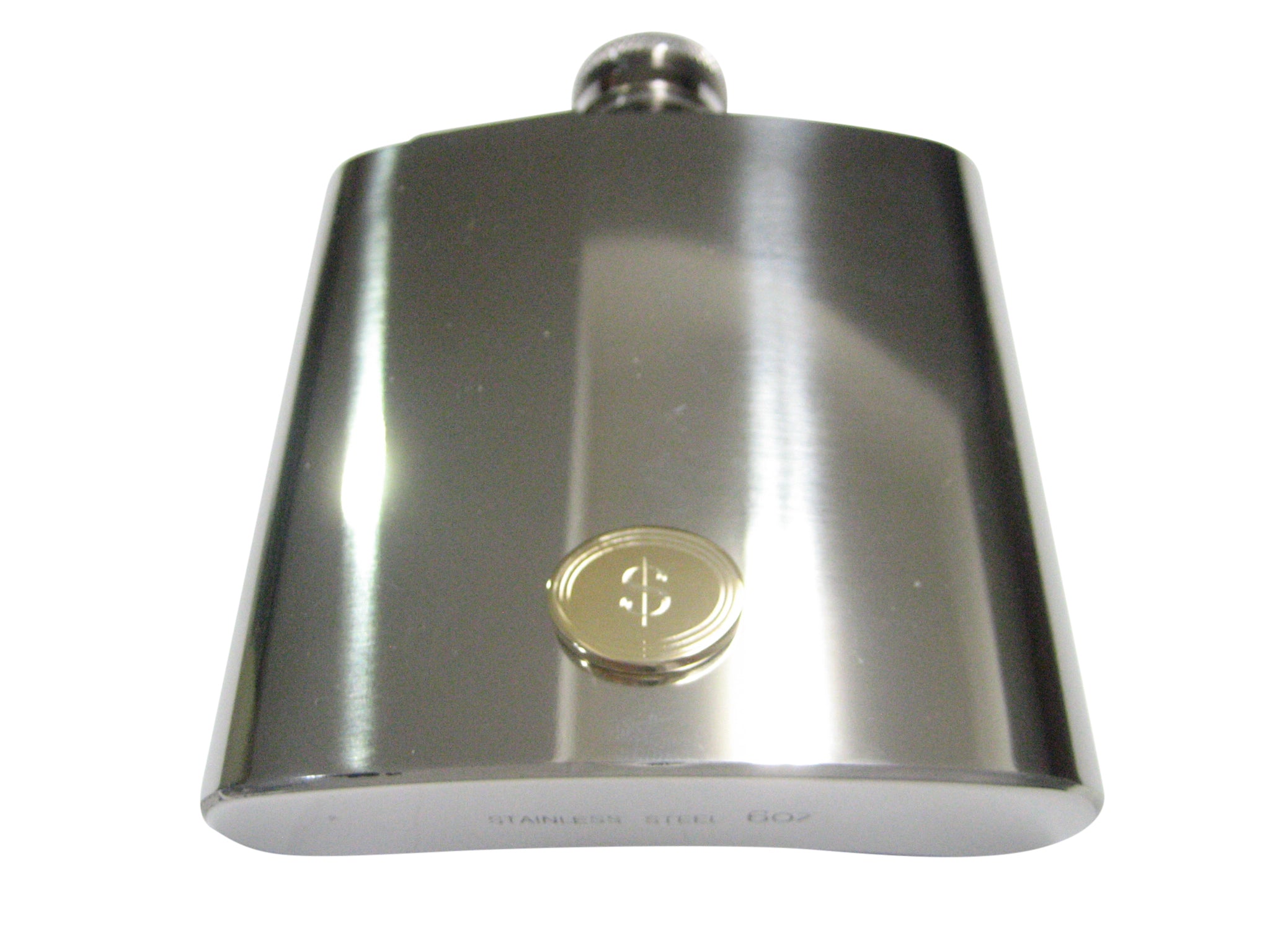 Gold Toned Etched Oval U.S. Dollar Sign 6oz Flask