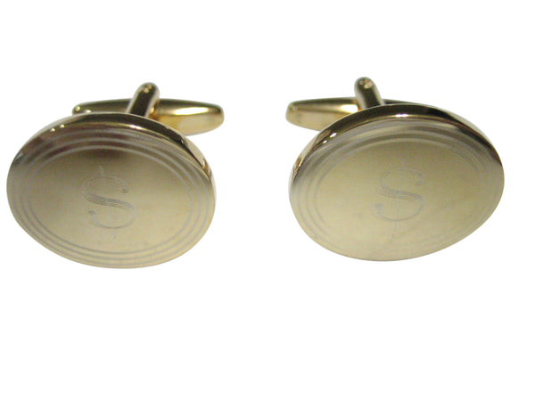 Gold Toned Etched Oval U.S. Dollar Sign Cufflinks