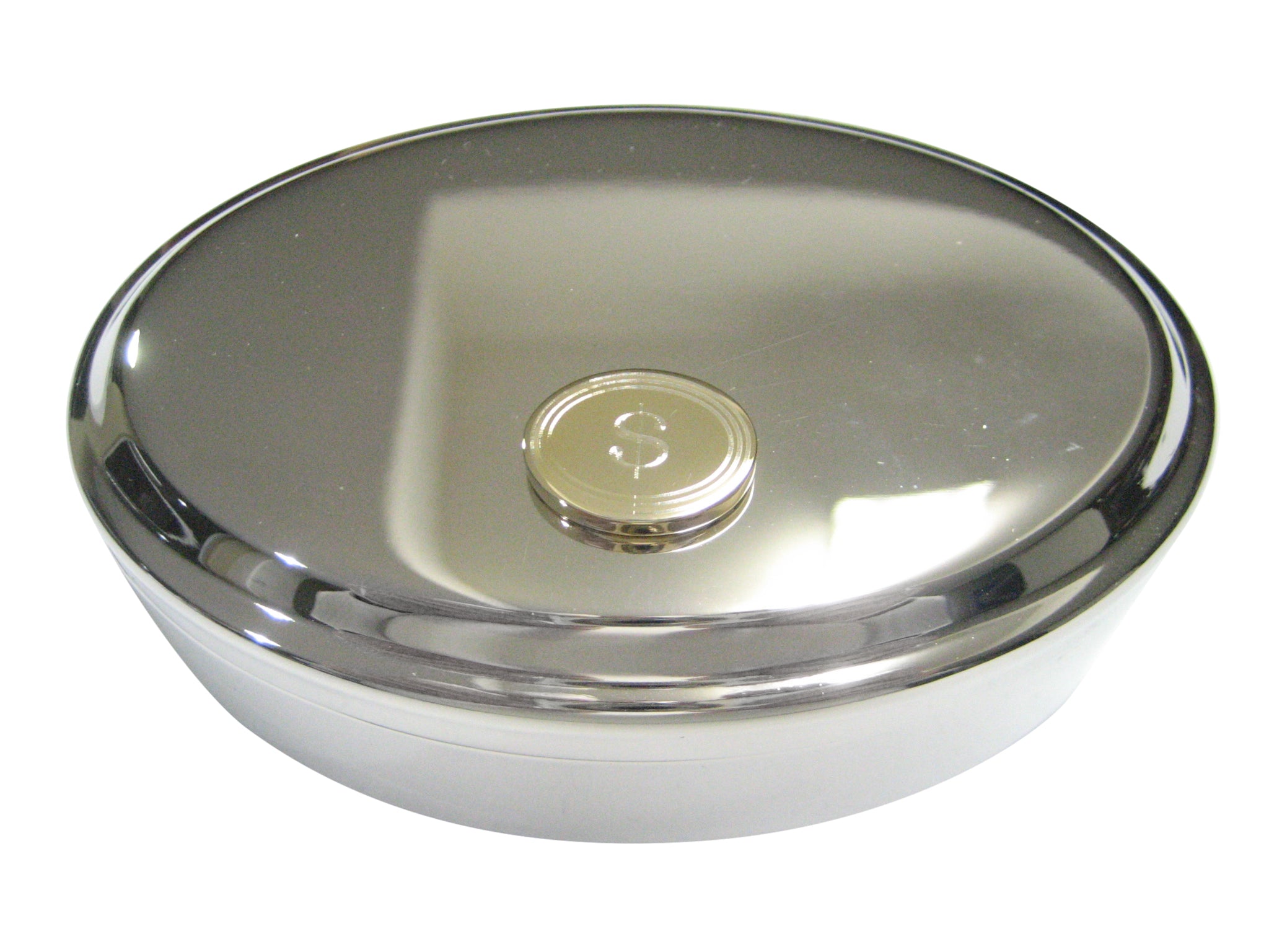 Gold Toned Etched Oval U.S. Dollar Sign Oval Trinket Jewelry Box