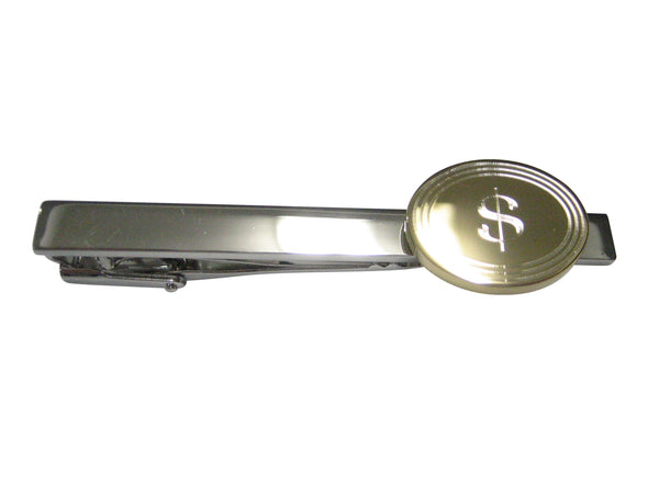 Gold Toned Etched Oval U.S. Dollar Sign Tie Clip