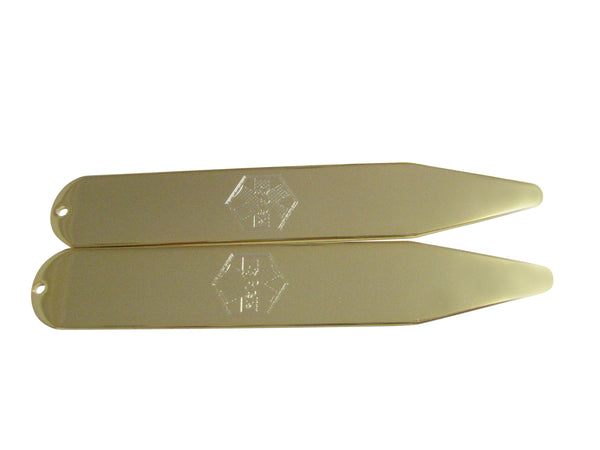 Gold Toned Etched Paramedic Star of Life Symbol Collar Stays