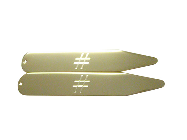 Gold Toned Etched Pound Sign Hash Tag Symbol Collar Stays