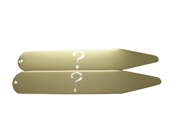 Gold Toned Etched Question Mark Collar Stays