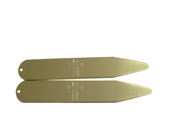 Gold Toned Etched Religious Cross Collar Stays