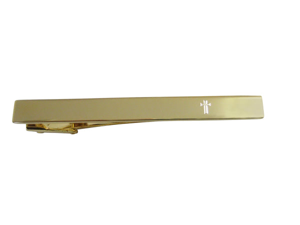 Gold Toned Etched Religious Cross Square Tie Clip