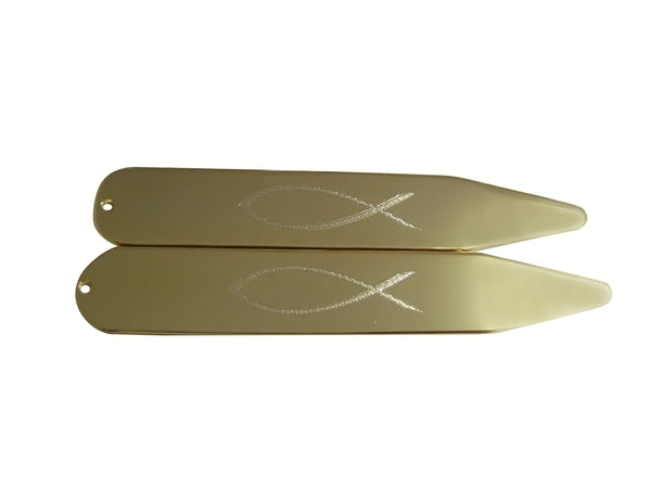 Gold Toned Etched Religious Ichthys Fish Collar Stays