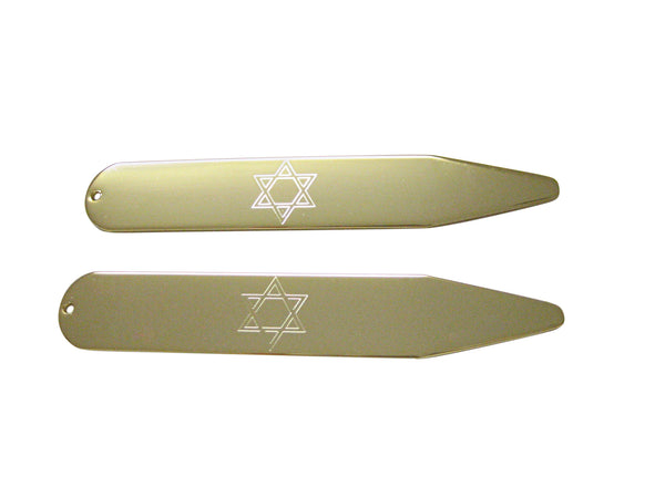 Gold Toned Etched Religious Star of David Collar Stays