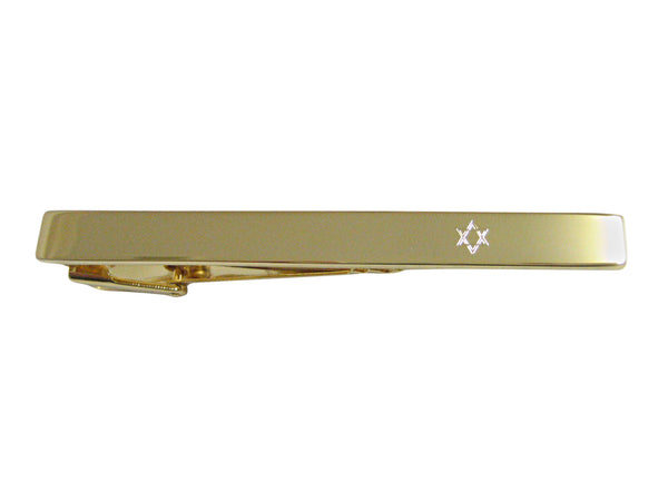 Gold Toned Etched Religious Star of David Square Tie Clip