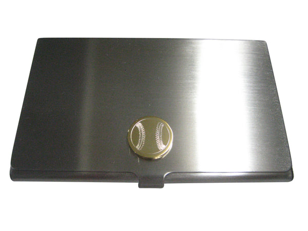 Gold Toned Etched Round Baseball Business Card Holder