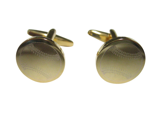 Gold Toned Etched Round Baseball Cufflinks