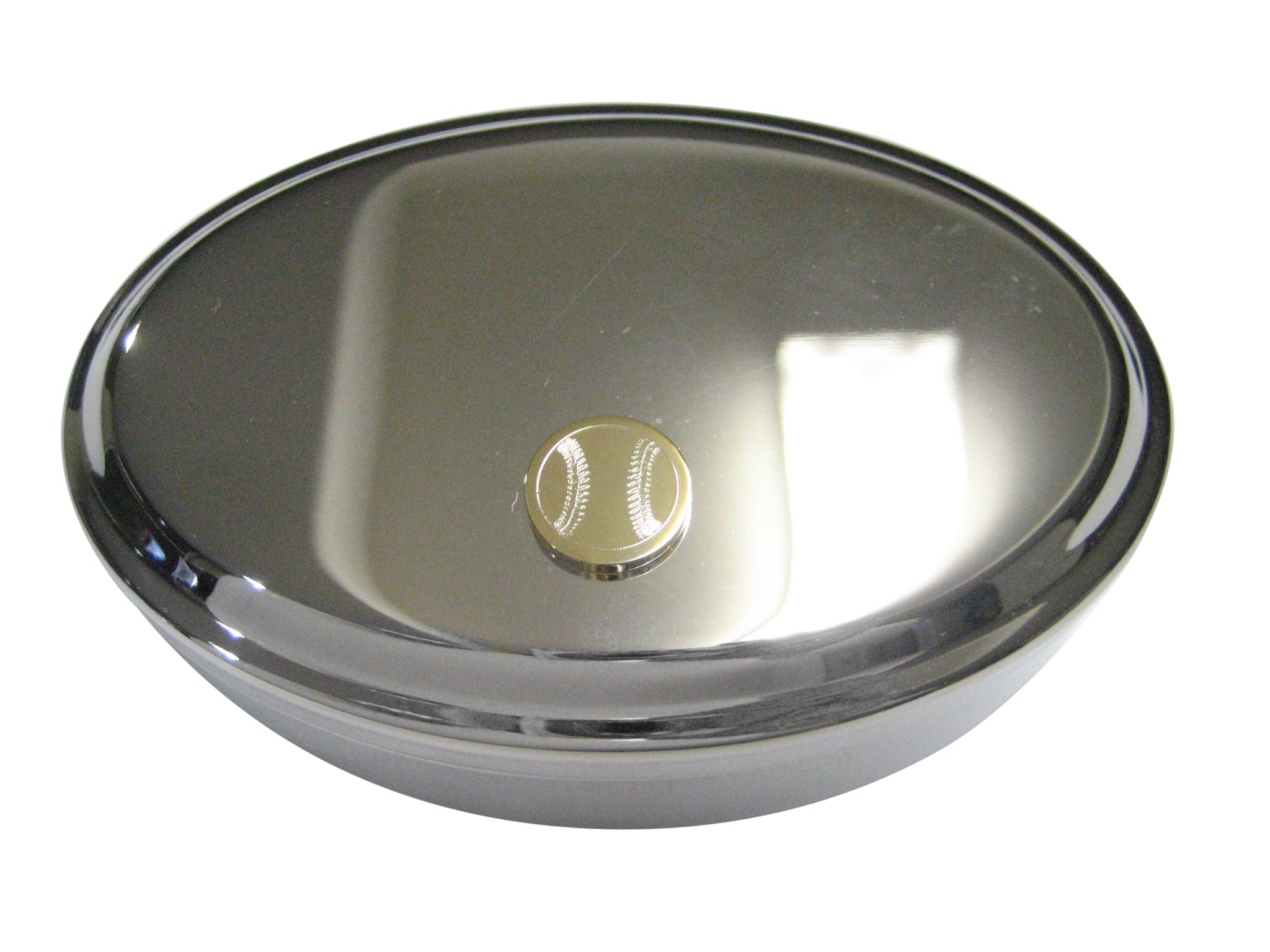 Gold Toned Etched Round Baseball Oval Trinket Jewelry Box