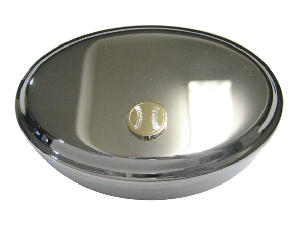 Gold Toned Etched Round Baseball Oval Trinket Jewelry Box