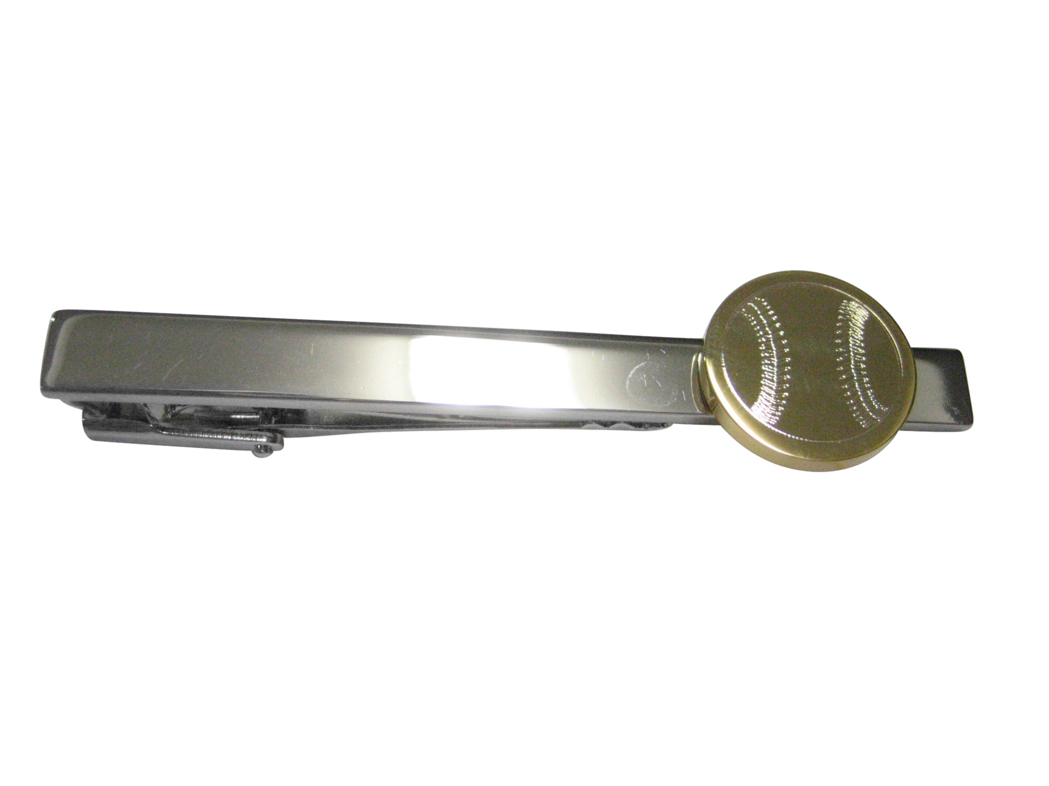 Gold Toned Etched Round Baseball Tie Clip