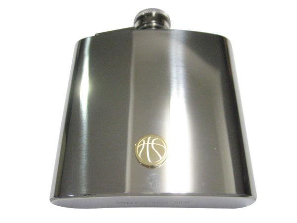 Gold Toned Etched Round Basketball 6oz Flask