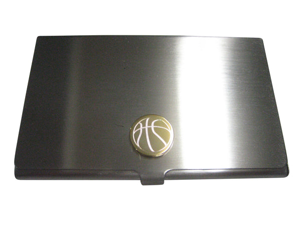 Gold Toned Etched Round Basketball Business Card Holder