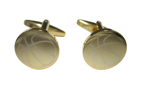 Gold Toned Etched Round Basketball Cufflinks