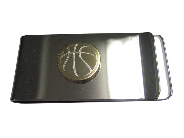 Gold Toned Etched Round Basketball Money Clip