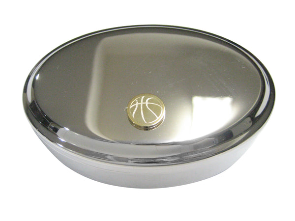 Gold Toned Etched Round Basketball Oval Trinket Jewelry Box