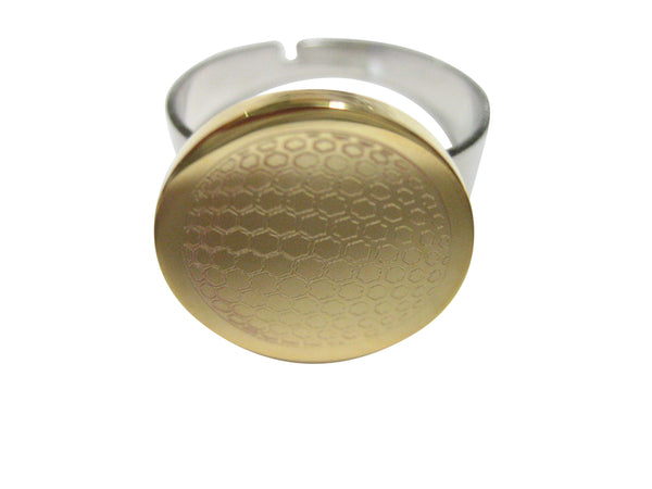 Gold Toned Etched Round Golf Ball Adjustable Size Fashion Ring