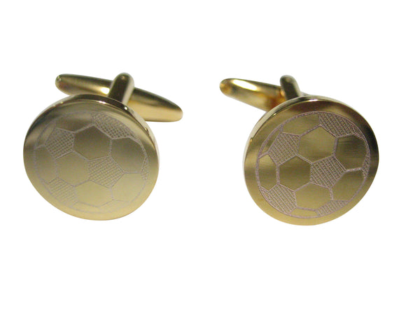 Gold Toned Etched Round Soccer Ball Cufflinks