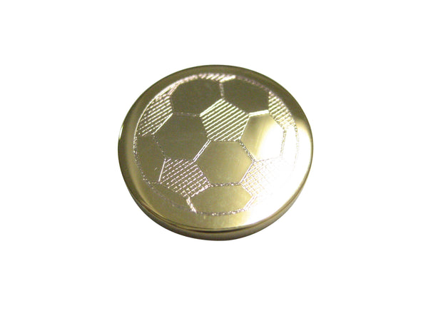 Gold Toned Etched Round Soccer Ball Magnet