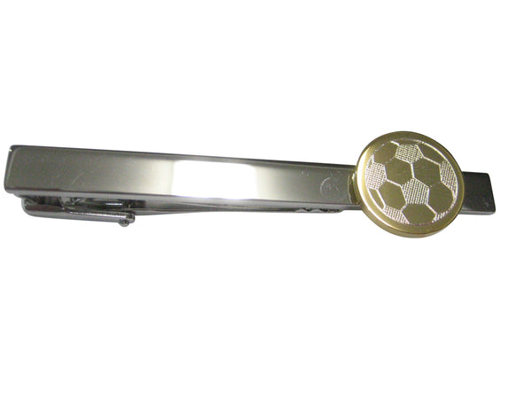 Gold Toned Etched Round Soccer Ball Tie Clip