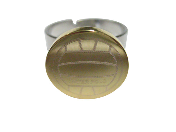 Gold Toned Etched Round Water Polo Ball Adjustable Size Fashion Ring
