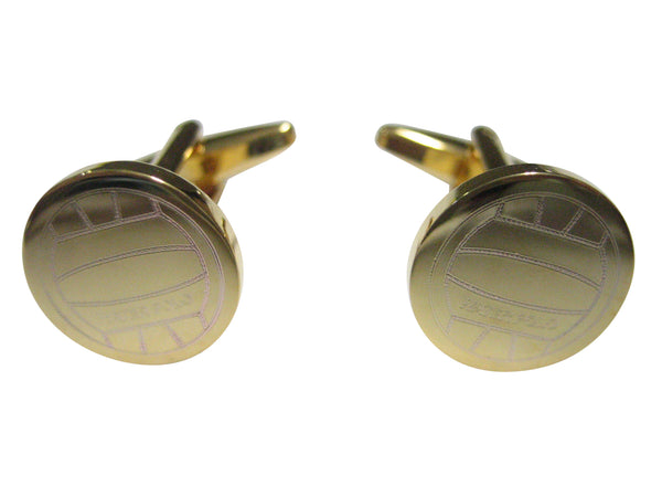 Gold Toned Etched Round Water Polo Ball Cufflinks
