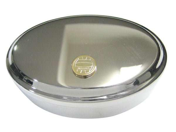 Gold Toned Etched Round Water Polo Ball Oval Trinket Jewelry Box