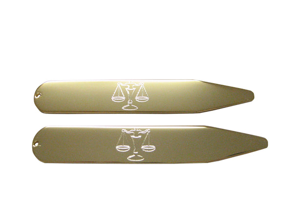 Gold Toned Etched Scale of Justice Law Collar Stays