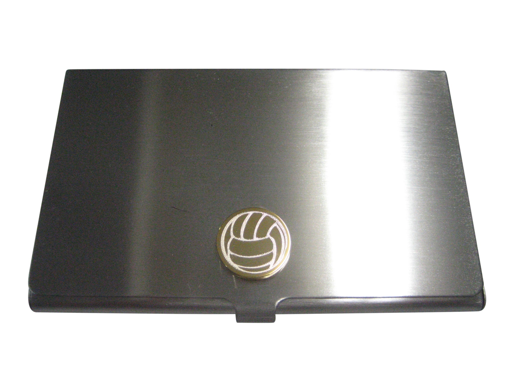 Gold Toned Etched Volleyball Business Card Holder