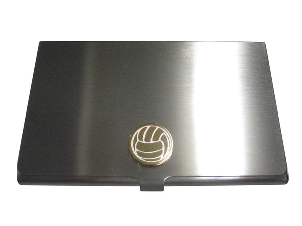 Gold Toned Etched Volleyball Business Card Holder