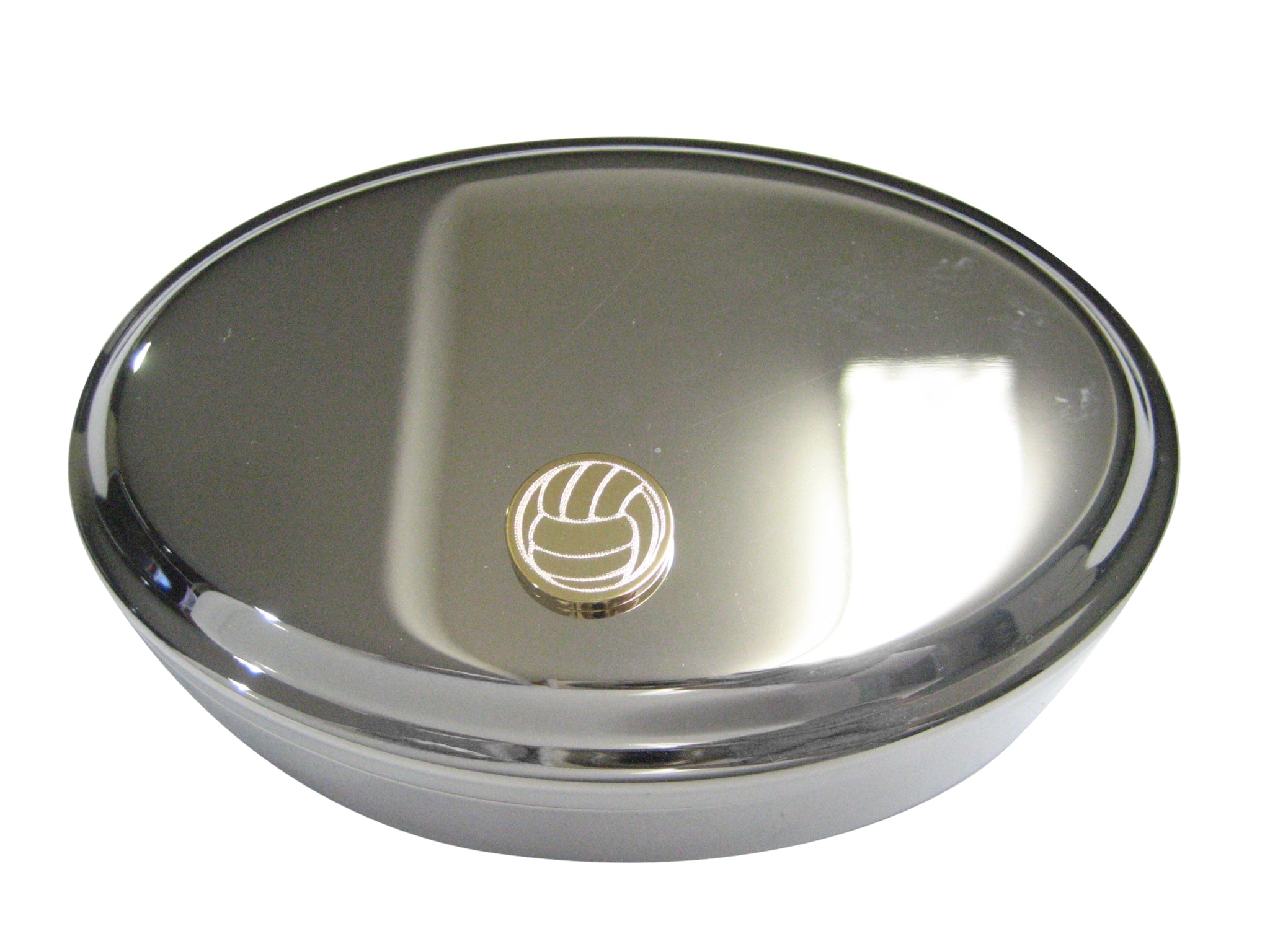 Gold Toned Etched Volleyball Oval Trinket Jewelry Box