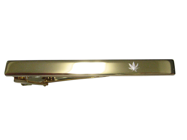 Gold Toned Etched Weed Marijuana Plant Tie Clip
