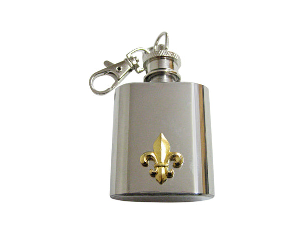 Gold Toned Fleur de Lys 1 Oz. Stainless Steel Key Chain Flask
