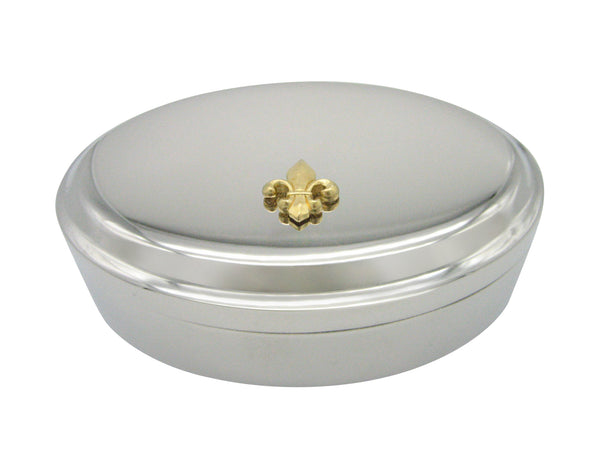 Gold Toned Fleur de Lys Pendant Oval Trinket Jewelry Box