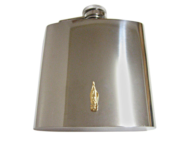 Gold Toned Fountain Pen Nib 6 Oz. Stainless Steel Flask