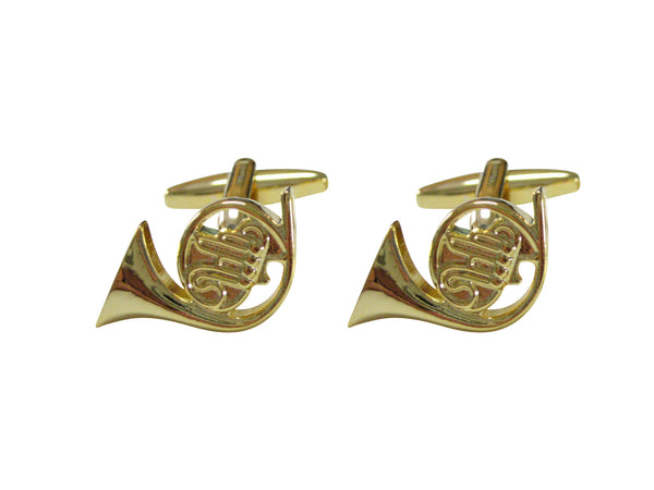 Gold Toned French Horn Music Instrument Cufflinks