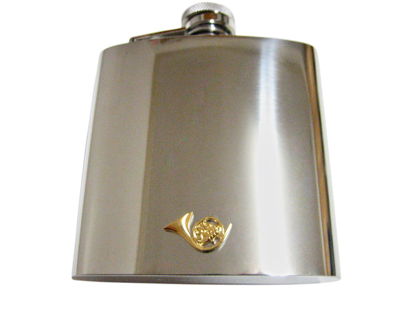 Gold Toned French Horn Musical Instrument 6 Oz. Stainless Steel Flask
