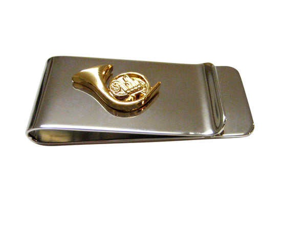 Gold Toned French Horn Musical Instrument Money Clip