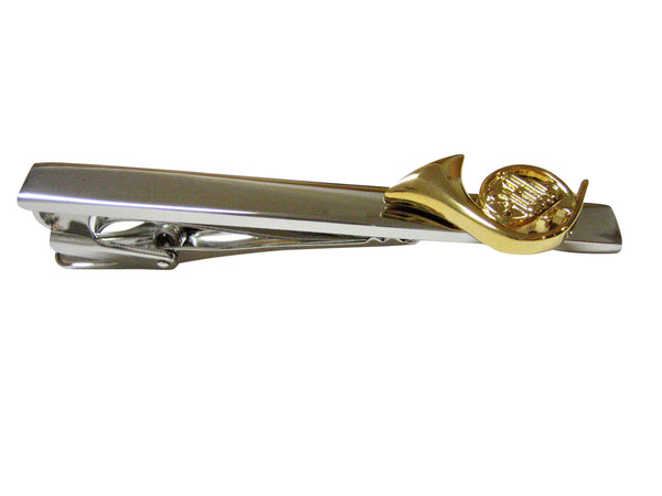 Gold Toned French Horn Musical Instrument Square Tie Clip