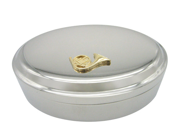 Gold Toned French Horn Pendant Oval Trinket Jewelry Box