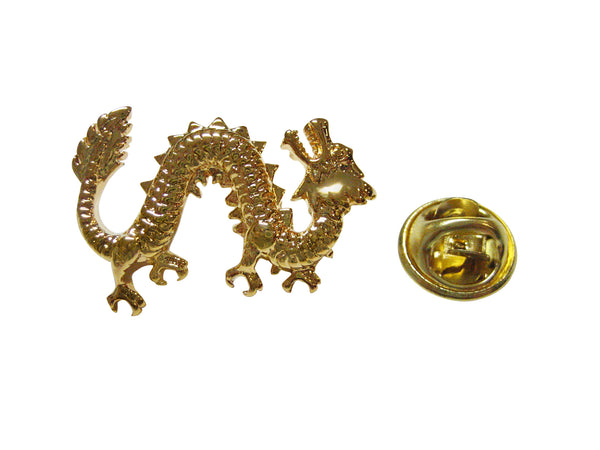 Gold Toned Full Length Dragon Lapel Pin
