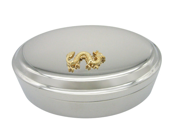 Gold Toned Full Length Dragon Pendant Oval Trinket Jewelry Box