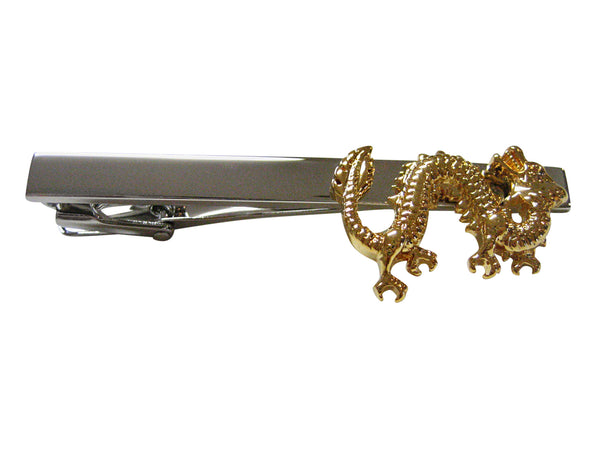 Gold Toned Full Length Dragon Square Tie Clip