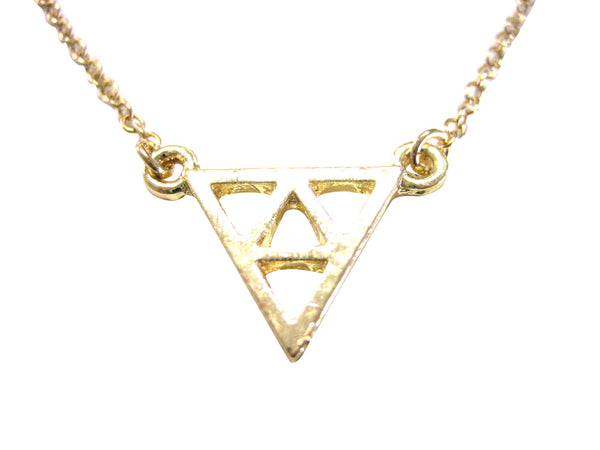 Gold Toned Geometric Triangle Design Pendant Necklace
