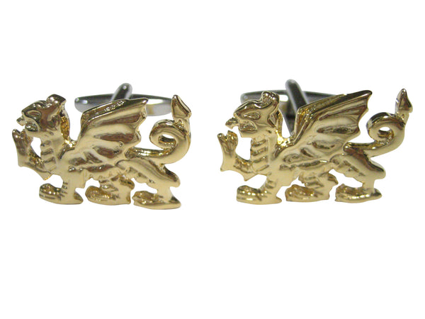 Gold Toned Glossy Welsh Dragon Cufflinks
