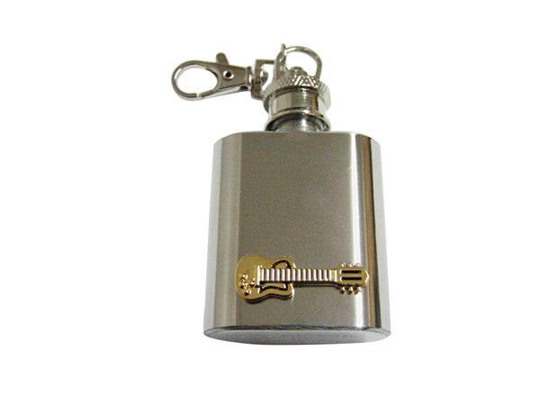 Gold Toned Guitar Musical Instrument 1 Oz. Stainless Steel Key Chain Flask