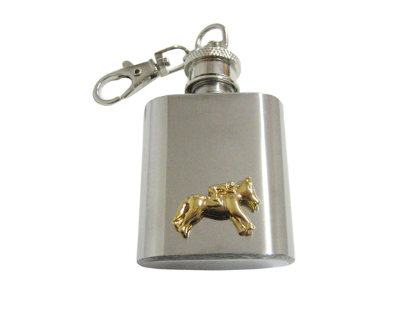 Gold Toned Horse Racing Jockey 1 Oz. Stainless Steel Key Chain Flask