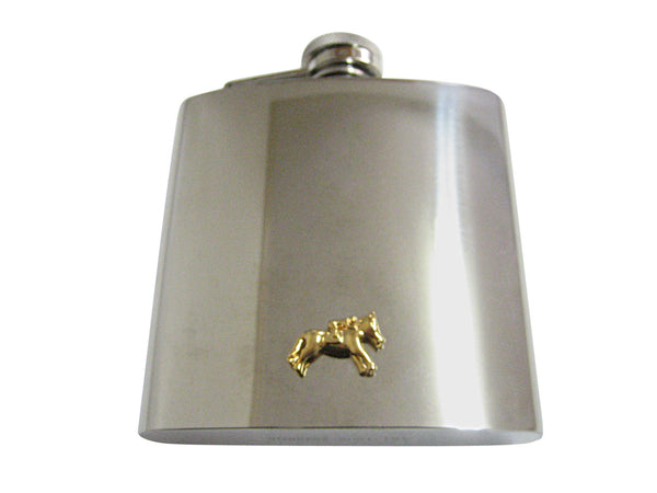 Gold Toned Horse Racing Jockey 6 Oz. Stainless Steel Flask